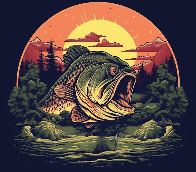 Logo With Lake Largemouth Bass Fish