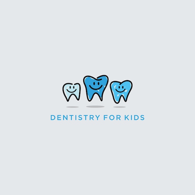 Vector logo with small teeth with cute smile faces for family dental clinic