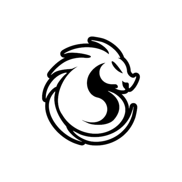 A logo with a stylish image of a dragon that is mostly black and white Vector Illustration