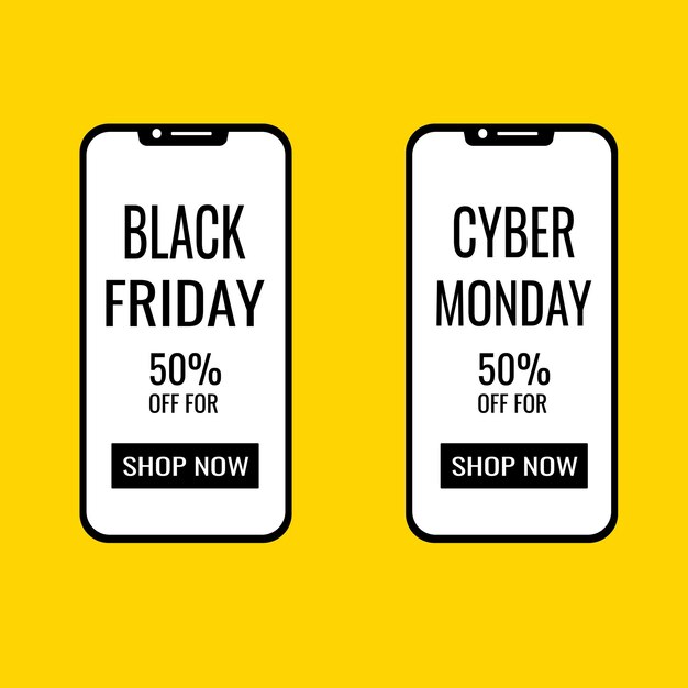 Logo with text black friday and cyber monday in phone