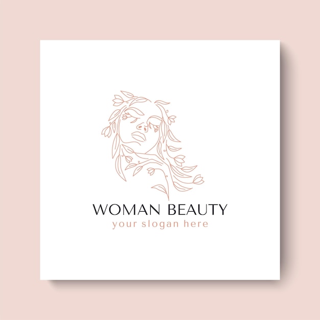 Logo volto di donna con fiori illustrazione del lineart vettoriale della donna elegante bellezza femminile logo woman line art logo minimalista stampa botanica