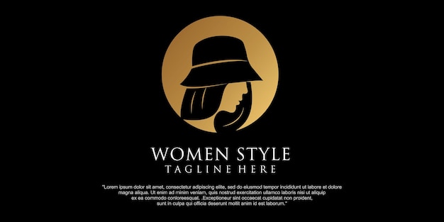 Logo women with elegant hat modern style vector icon