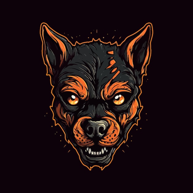 Un logo della testa di un cane zombi disegnato nello stile dell'illustrazione degli esport