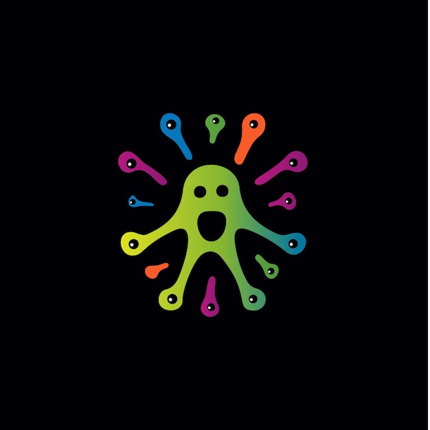Logo1646Игривый вирус изолированный значок Красочный и детский знак бактерий Абстрактный логотип Шаблон для образования и развлечений Векторная иллюстрация
