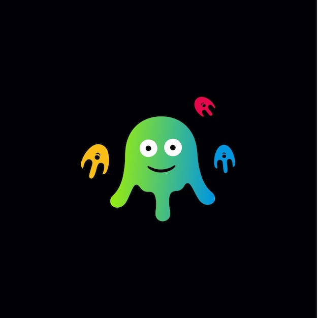 Logo1646장난스러운 바이러스 격리 아이콘 화려하고 어린애 같은 박테리아는 교육 및 엔터테인먼트 벡터 일러스트레이션을 위한 추상 로고 템플릿에 서명합니다.