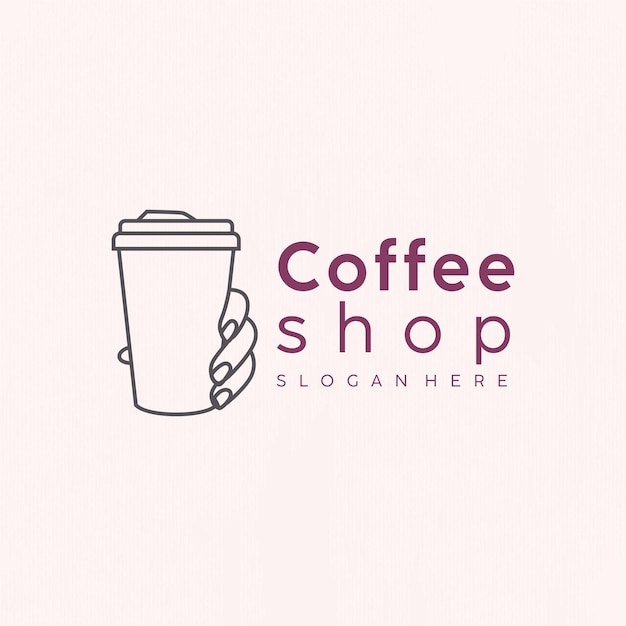 Logoontwerp van een badge met een kop koffie in lijnkunststijl