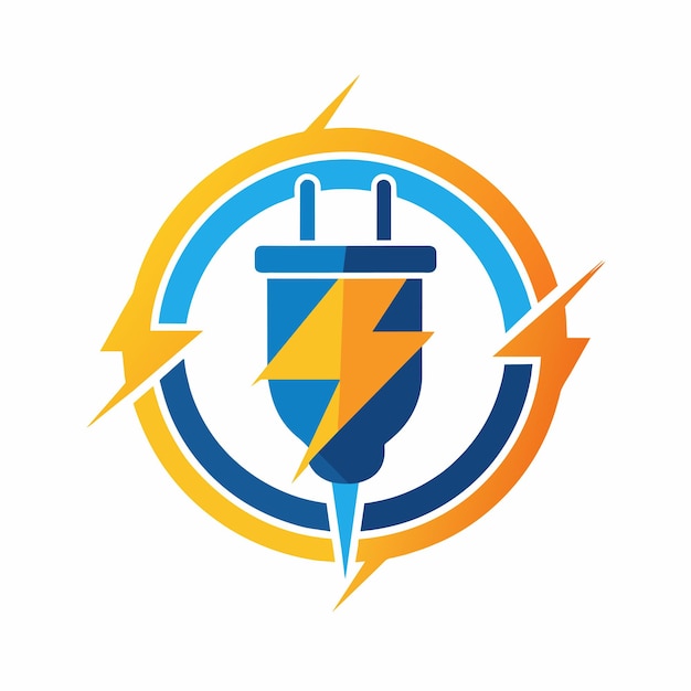 Logoontwerp voor een nieuw elektrisch bedrijf met een gestileerd plug-icon V-symbool Blauwdruk illustratie van een complexe mechanische structuur