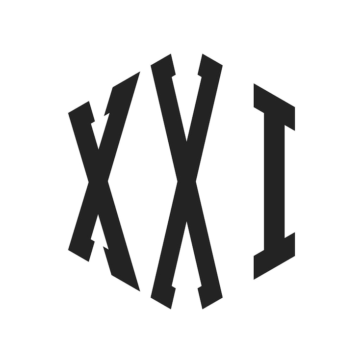 Vector logoontwerp xxi initiële letter xxi monogram logo met behulp van zeshoekige vorm