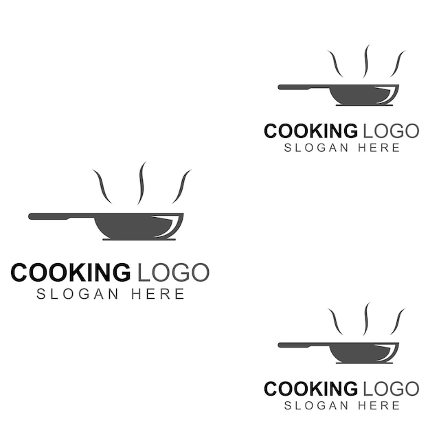 Logos for cooking utensils cooking pots spatulas and cooking spoons using a vector illustration template design concept