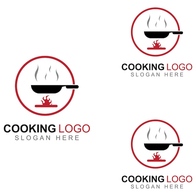 Логотипы для кухонной утвари, кастрюль, шпателей и кулинарных ложек с использованием векторной концепции дизайна шаблона иллюстрации