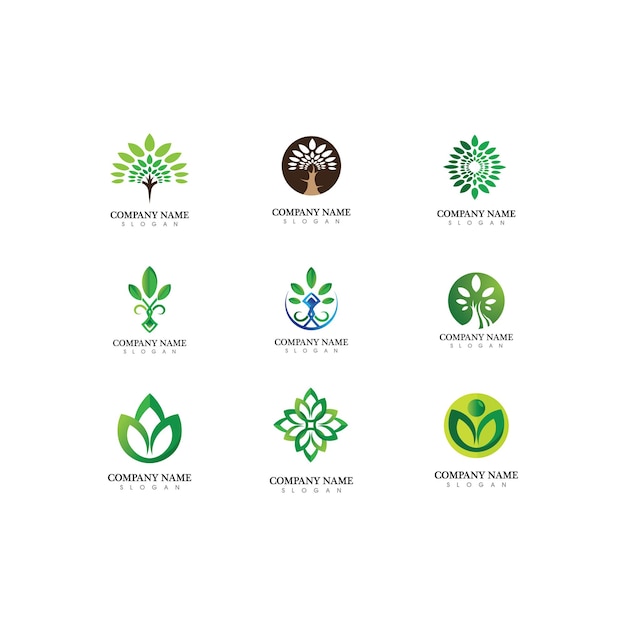 Logos of green tree leaf ecology nature element vector