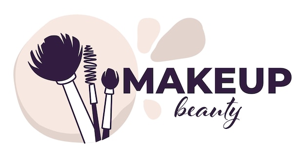 Logotype or emblem for beautician salon or studio. isolated emblem with calligraphic inscription and brushes. cosmetics and professional skin care and treatment of master. vector in flat style