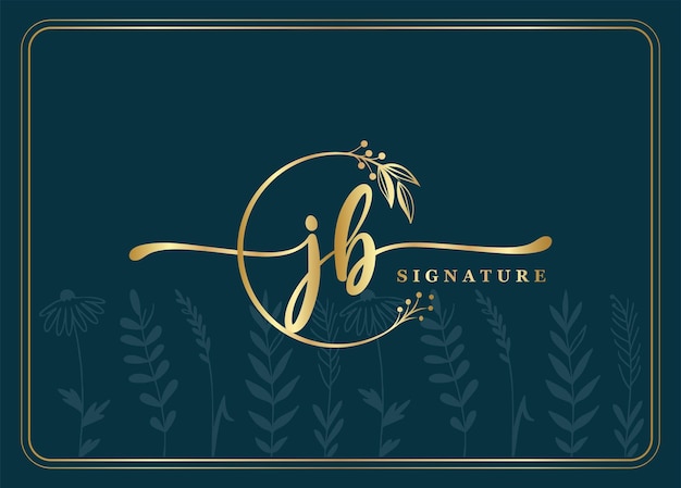 Vettore logotipo firma dorata iniziale logo jb design isolato foglia e fiore