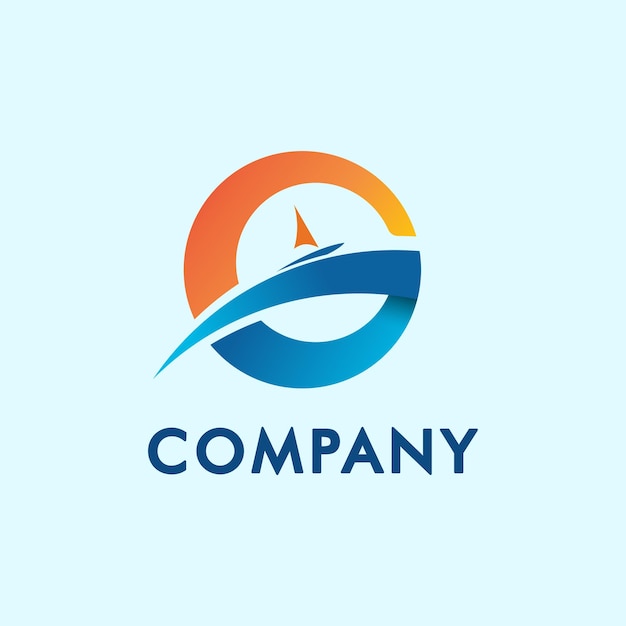 Logotype letter o or g with swoosh as coastline orange for sky blue for sea