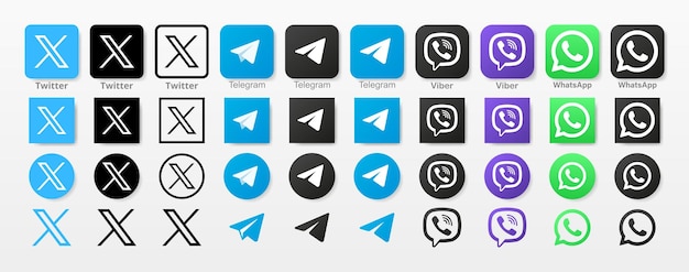 Logotype van sociale media twitter telegram whatsapp viber logo populaire redactionele app