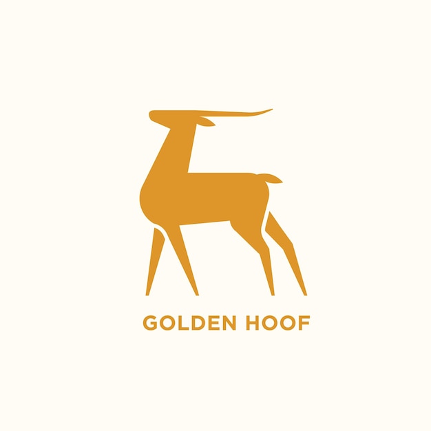 Logotype with silhouette of antelope or gazelle. Logo with elegant wild herbivorous animal. Design element isolated on white background. Monochrome flat vector illustration for brand identity.