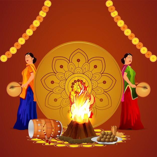 Vector lohri celebration greeting card with vector illustration