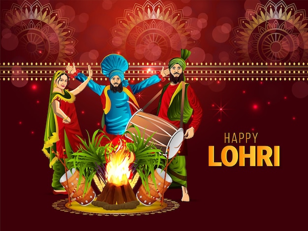 Lohri sikh festival viering wenskaart met vectorillustratie