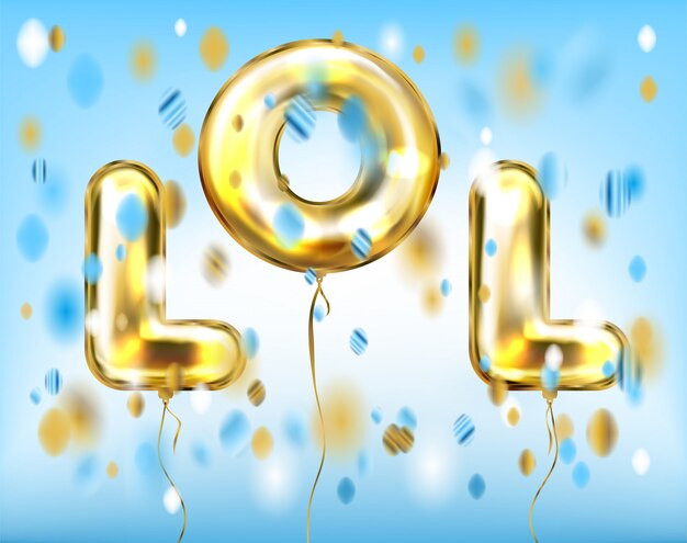 Lol lettering by foil golden balloons