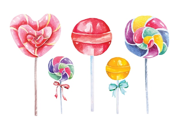 Lollipop Candy hand painted with watercolorsCandy swirl rainbow roundSweets for children