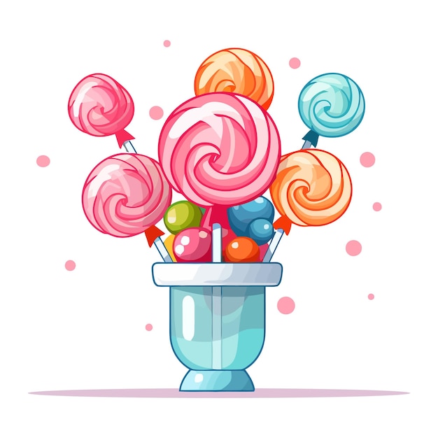 Vector lollipop image isolated set of various sweet lollipop on stick twisted candies in flat design vector illustration