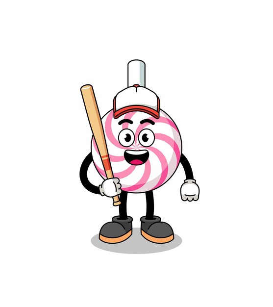 Cartoon mascotte a spirale lecca-lecca come giocatore di baseball