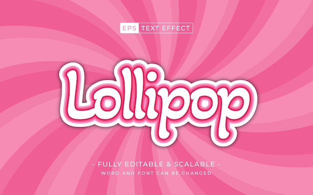 lollipop-teksteffectsjabloon met 3D-stijl en vetgedrukt lettertypeconceptgebruik voor merklabel