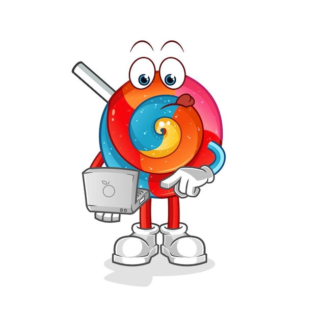 Vector lollipop with laptop mascot illustration