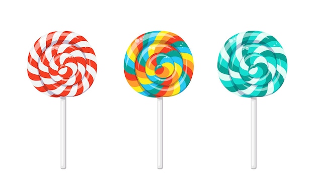 Lollipop with red spirals rainbow and mint twisted sucker candy on stick