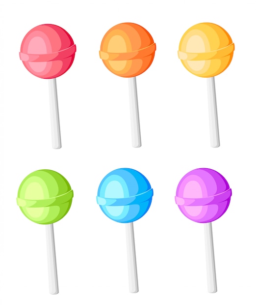 Lollipops collectie snoep op stick met gedraaide zoete snoep lollipop illustratie pictogram in cartoon stijl op witte achtergrond