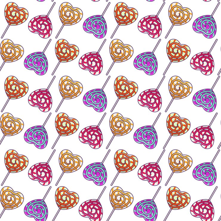 Vector lollipops seamless pattern, sweet dessert for kids. candy on a stick.