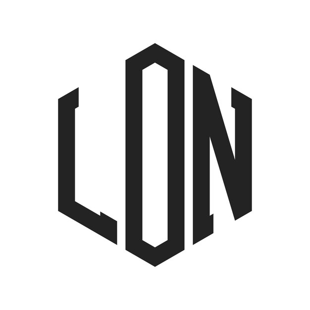 LON ロゴデザイン イニシャルレター LON モノグラム ロゴは六角形を使用しています