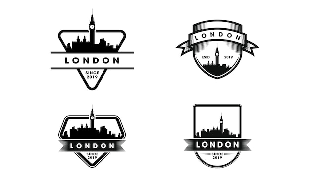 Londen Badge Logo. Skyline van Londen en oriëntatiepunten silhouet