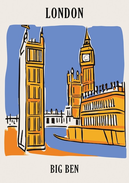 Londen Big Ben Illustratie Reizen Poster Print