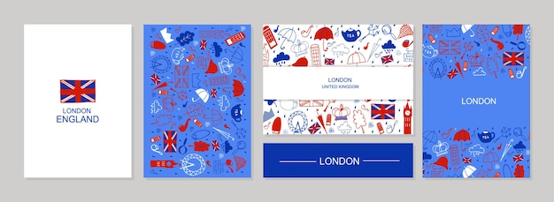 Londen doodle kaartenset. londen doodle tekening. moderne stijl londen stad illustratie. hand geschetst poster, spandoek, briefkaart, kaartsjabloon voor reisorganisatie, t-shirt, shirt. vector eps 10. brug