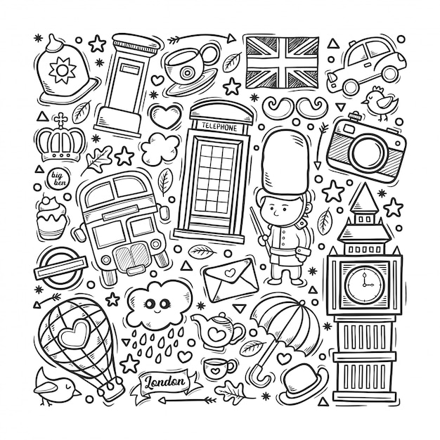 Londen engeland hand getrokken doodle kleur