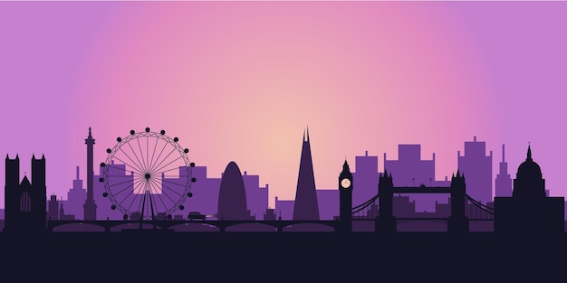 Londen silhouet platte vectorillustratie