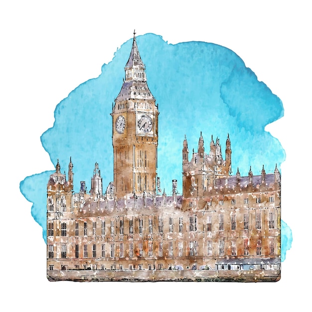 Londen Verenigd Koninkrijk aquarel hand getekende illustratie geïsoleerd op een witte achtergrond