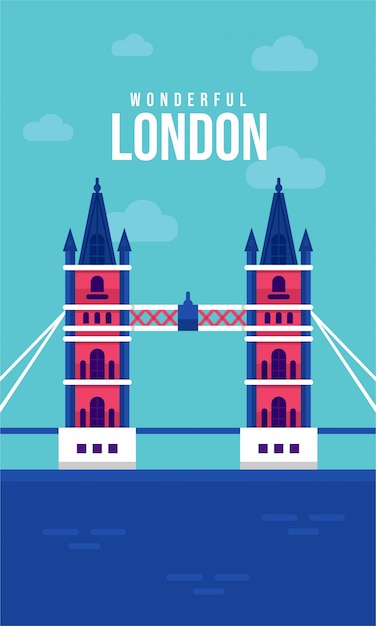 Вектор Лондонский мост плоский плакат иллюстрация