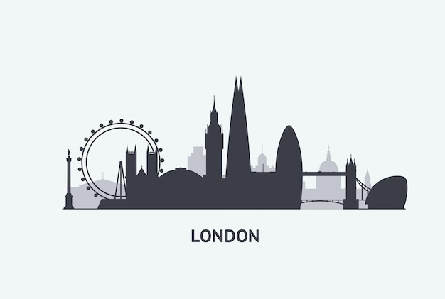 London city skyline silhouette Black and white illustration