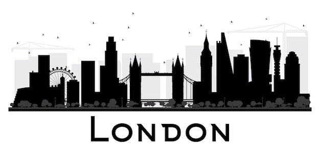 London city skyline zwart-wit silhouet. eenvoudig plat concept voor toeristische presentatie, banner, plakkaat of website. stadsgezicht met bezienswaardigheden. vector illustratie.