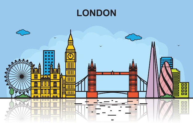 London City Tour Cityscape Skyline Colorful Illustration