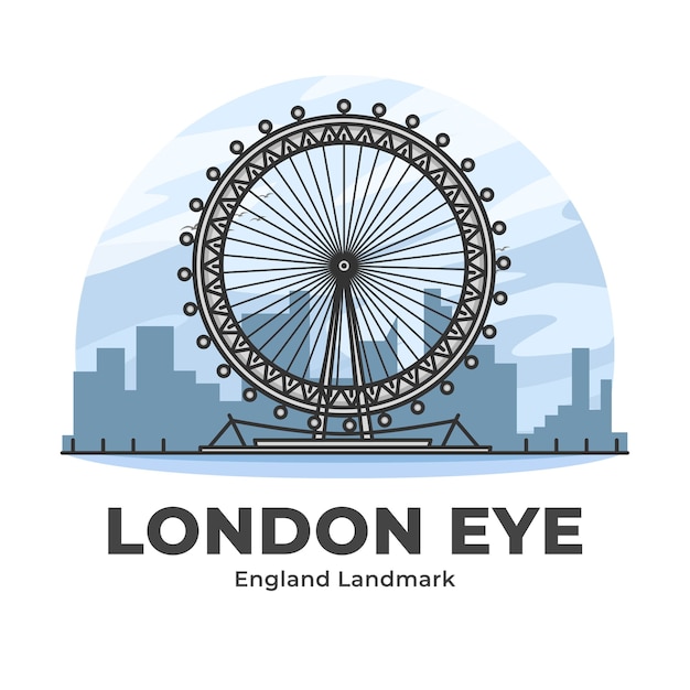 Vettore london eye inghilterra landmark minimalista cartoon illustrazione