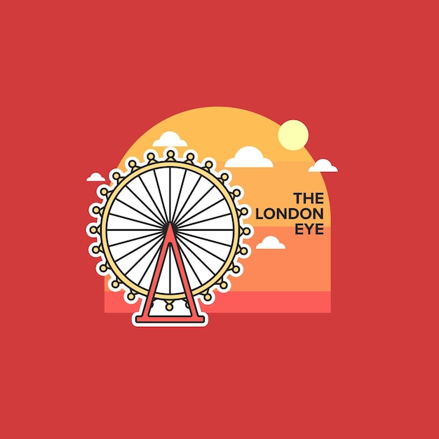 the london eye flat iconic illustration day sunset colors