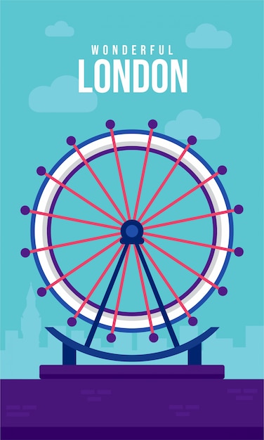 Vettore illustrazione di poster piatto di london eye