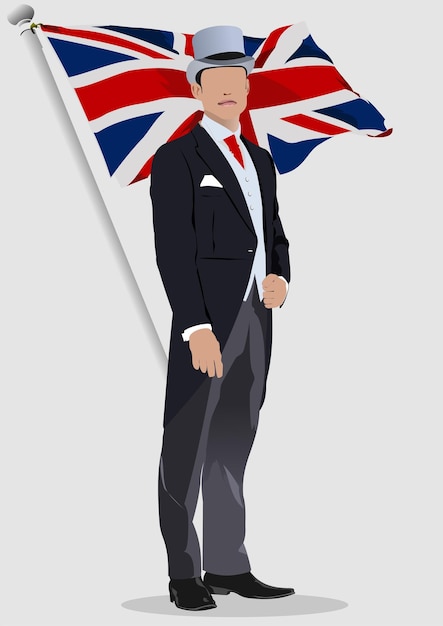 London gentleman and England flag background Color 3d vector illustration