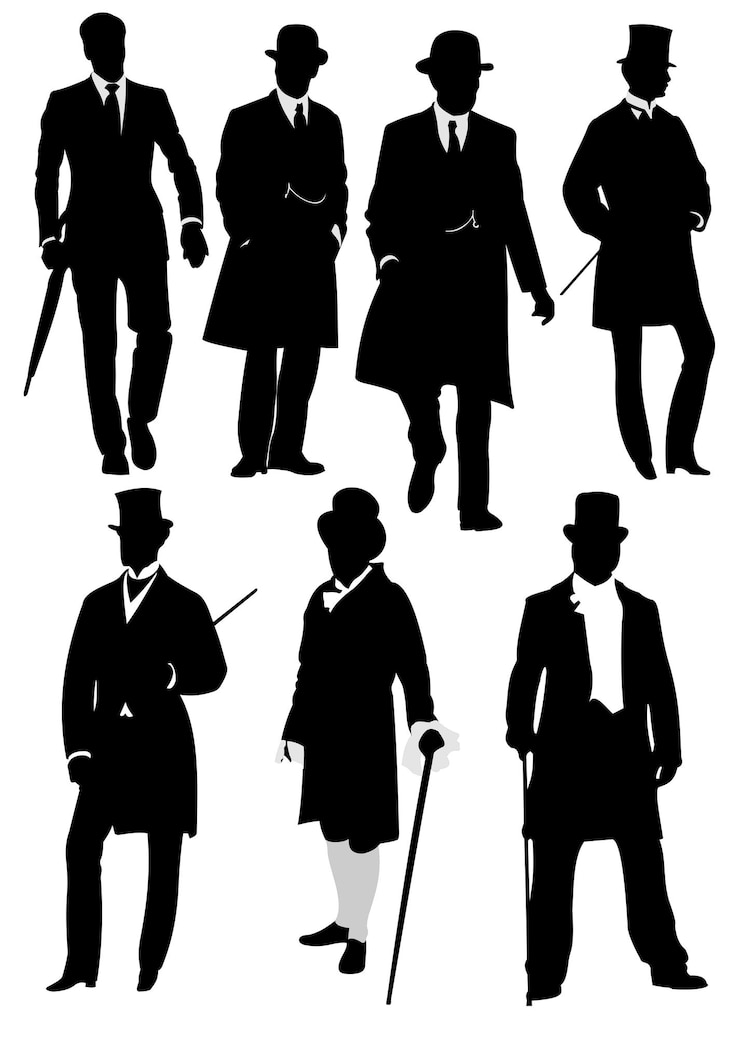 Vector london gentleman in hat black and white vector illustration