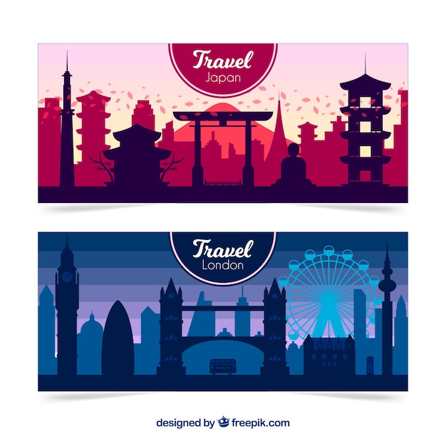 London and japan travel banners