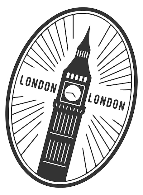 Vector london landmark round label travel black sticker isolated on white background