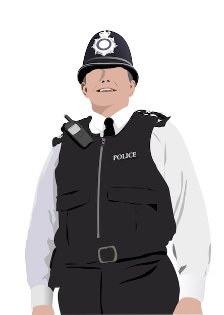 런던 경찰관 벡터 3d 그림 손으로 그린 그림